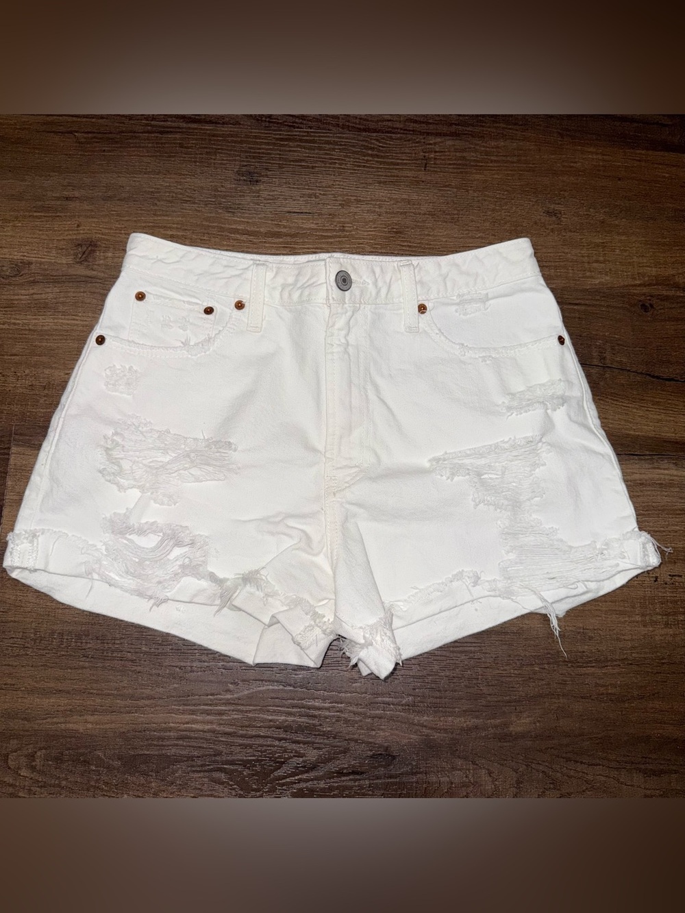 Abercrombie & Fitch White Distressed Women's Denim Shorts